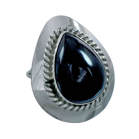 Onyx And Silver Navajo Native American Ring Size 7-1/4 X10995